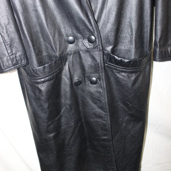 π€ VINTAGE Genuine Leather Coat Black Womens Petite Small - Picture 13 of 15